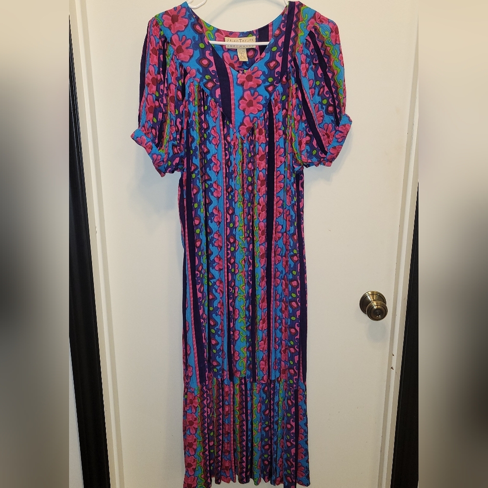 Vintage 90's Bohemian Floral Lounge Dress in Blue & Pink
